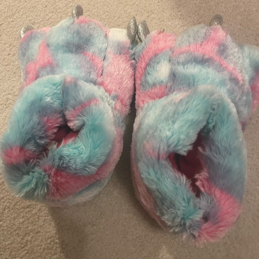 Plush Tie-Dye Blue & Pink Fuzzy Slippers